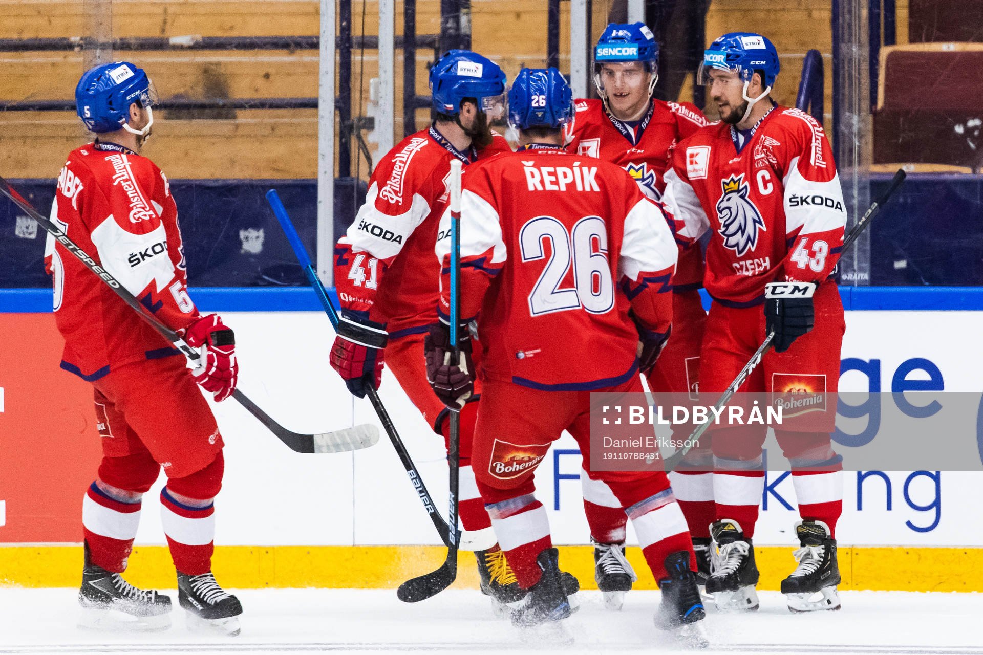 Jan Kovar of Czech Republic celebrates with team mates