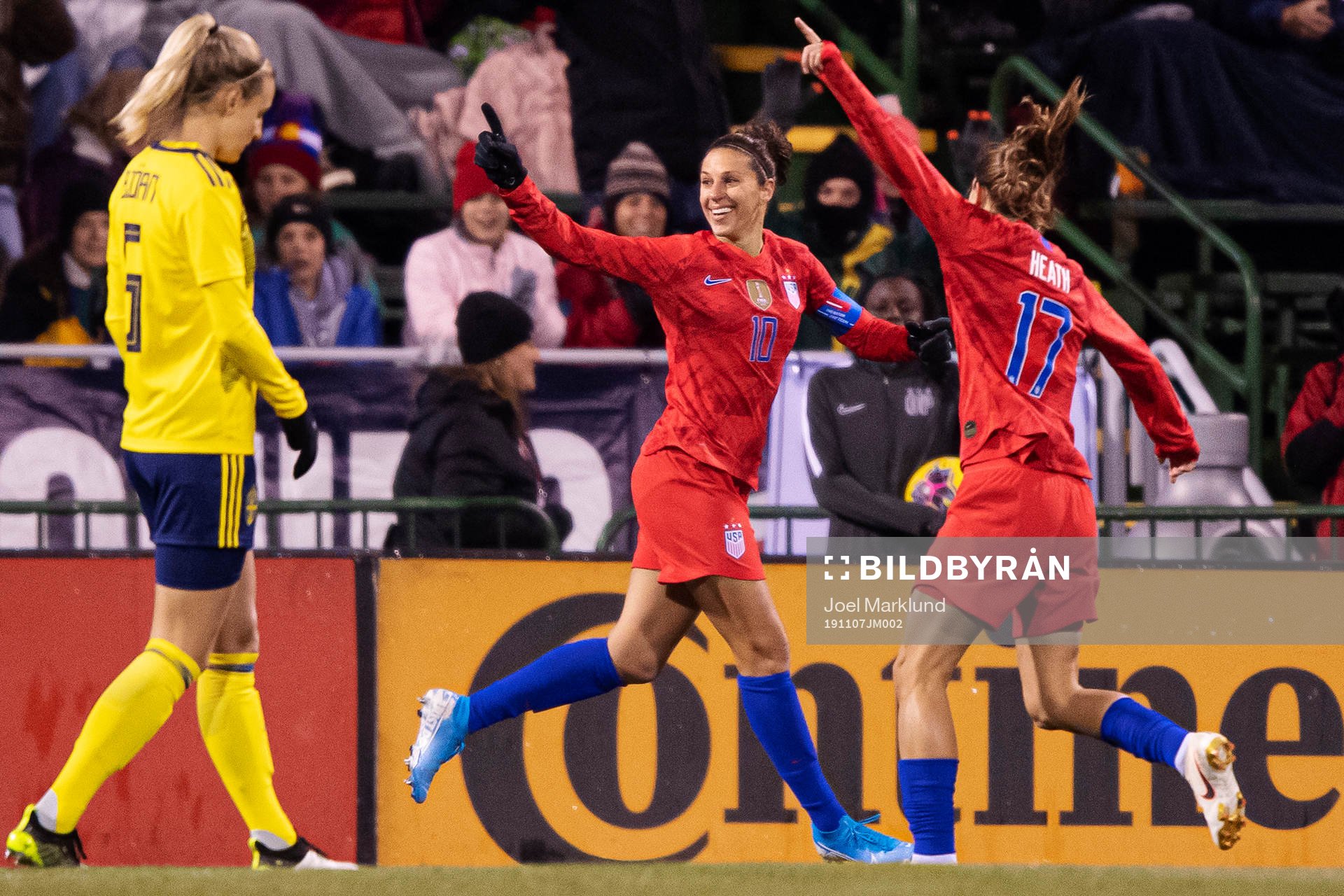 Carli Lloyd of USA celebrates her 1-0 goal