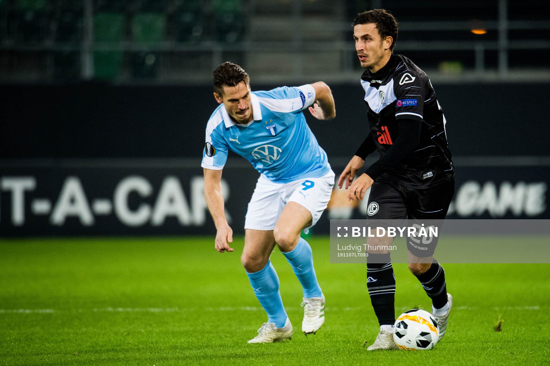 Markus Rosenberg of Malmö FF and Olivier Custodio of Lugano