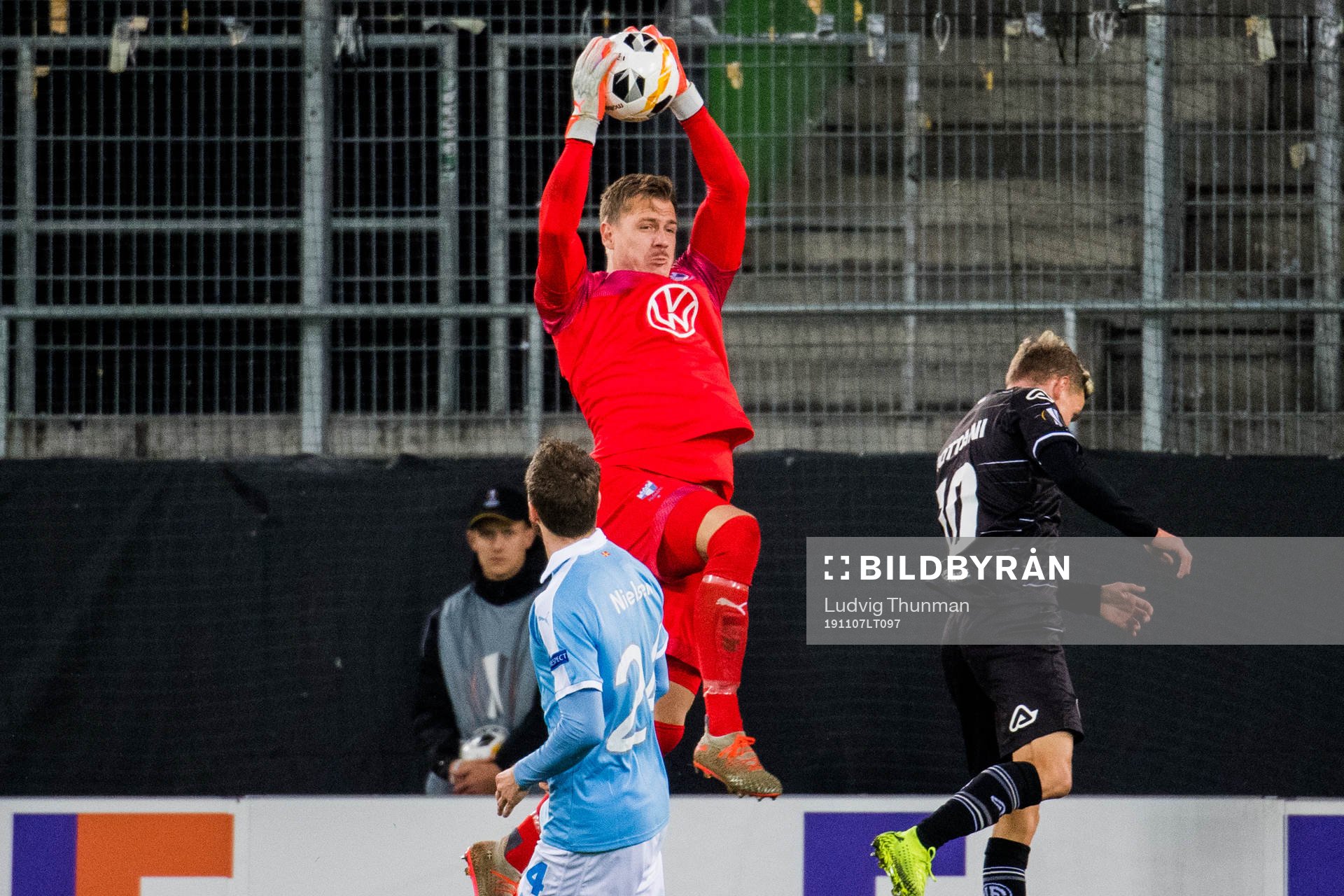 Goalkeeper Johan Dahlin of Malmö FF makes a save