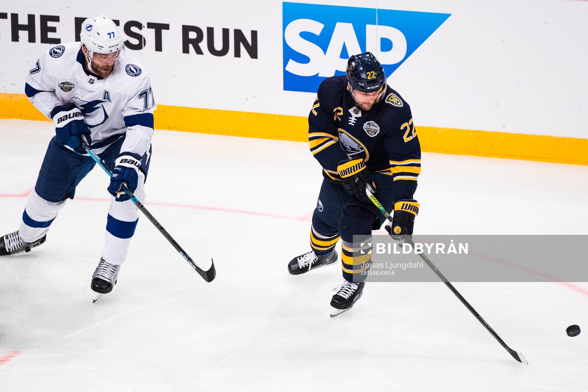 Victor Hedman of Tampa Bay Lightning and Johan Larsson of
