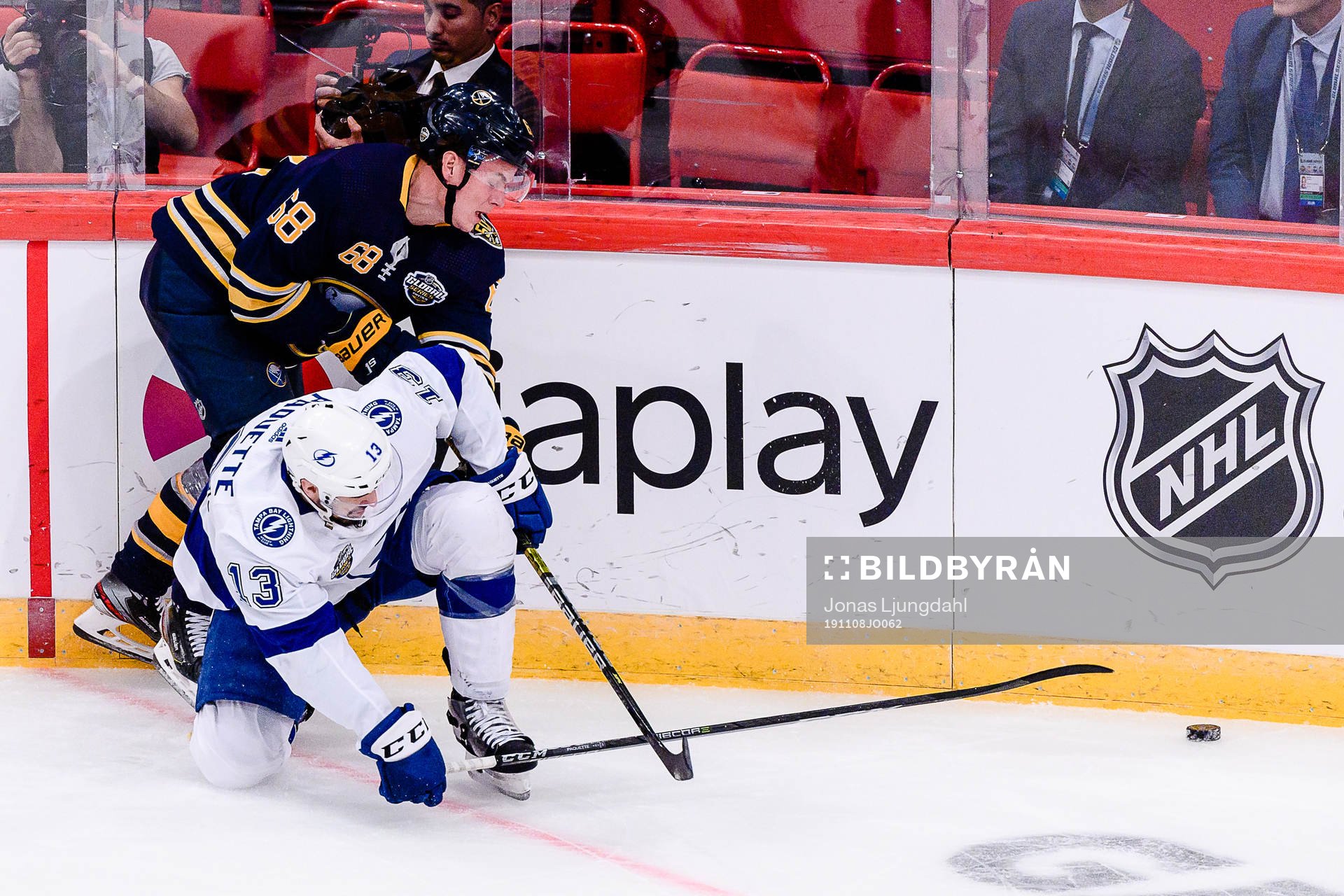 Victor Olofsson of Buffalo Sabres and Cédric Paquette of