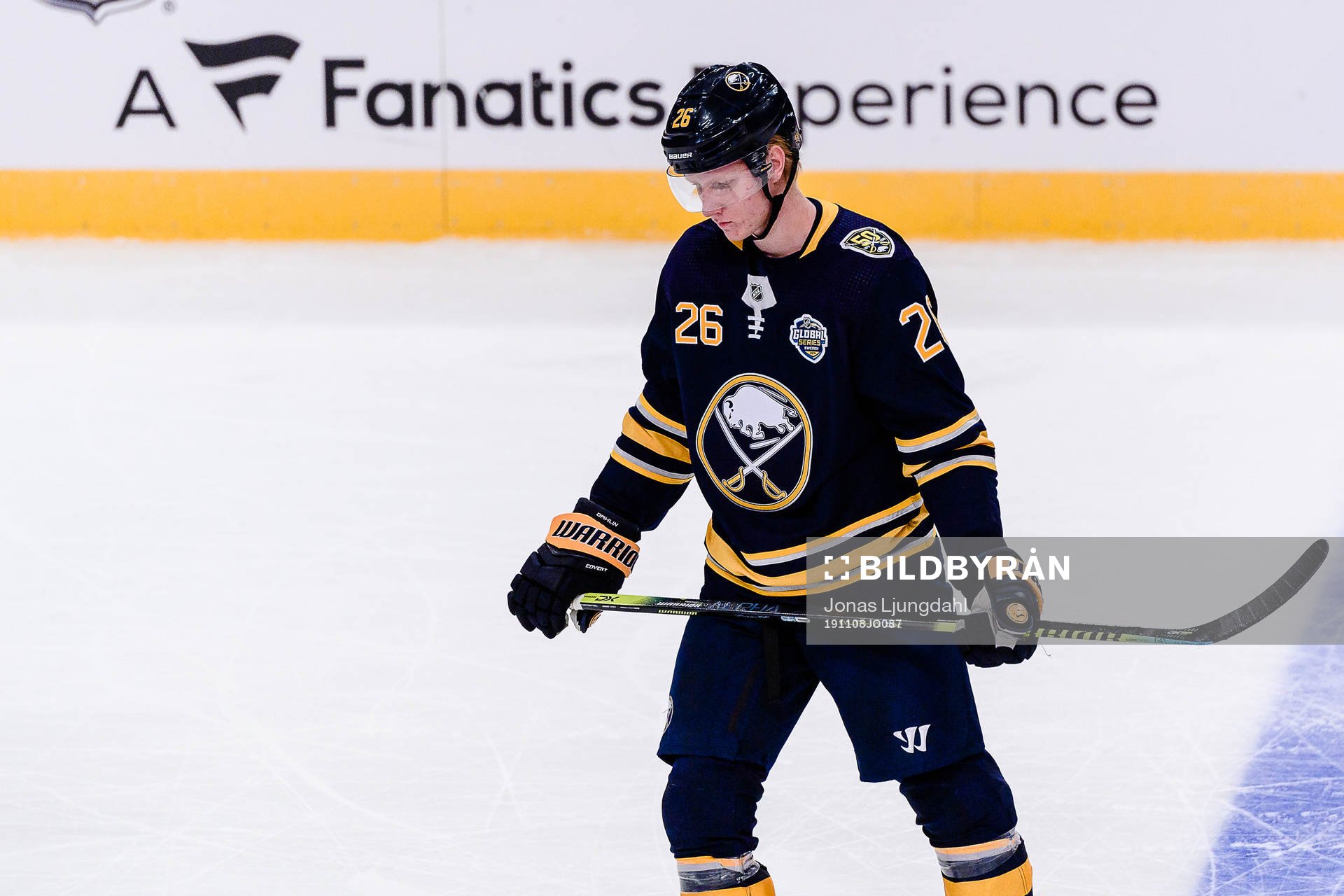 Rasmus Dahlin of Buffalo Sabres looks dejected