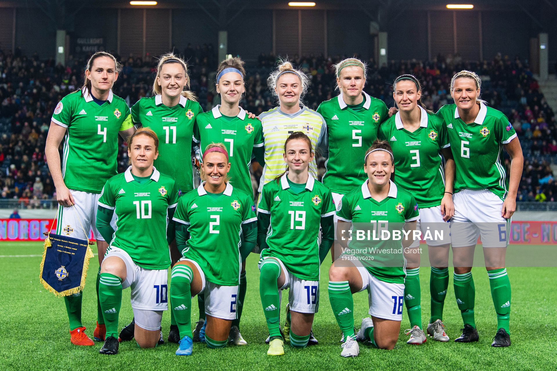 The starting eleven of Northern Ireland, from the top left;