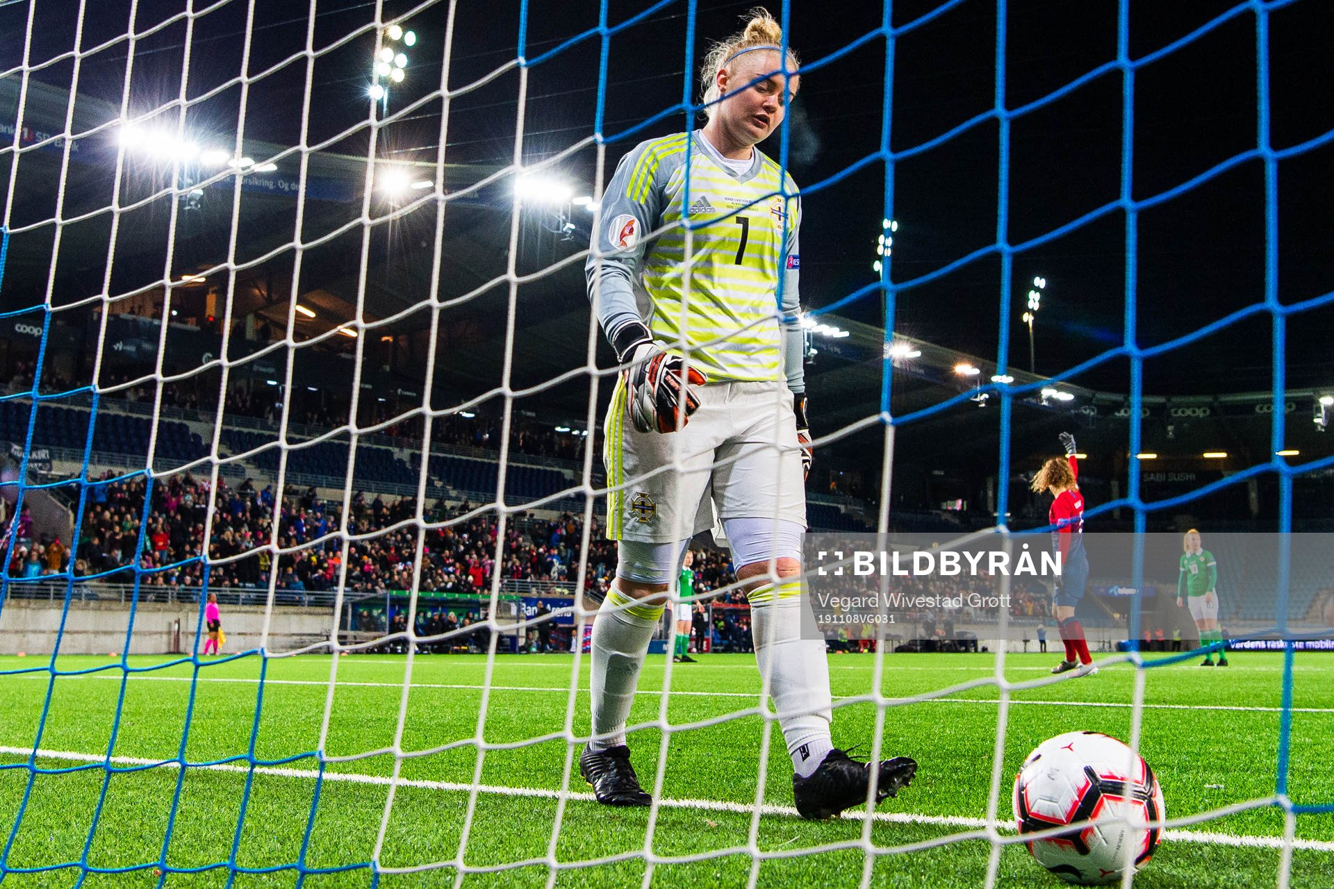 Goalkeeper Rebecca Flaherty of Northern Ireland looks