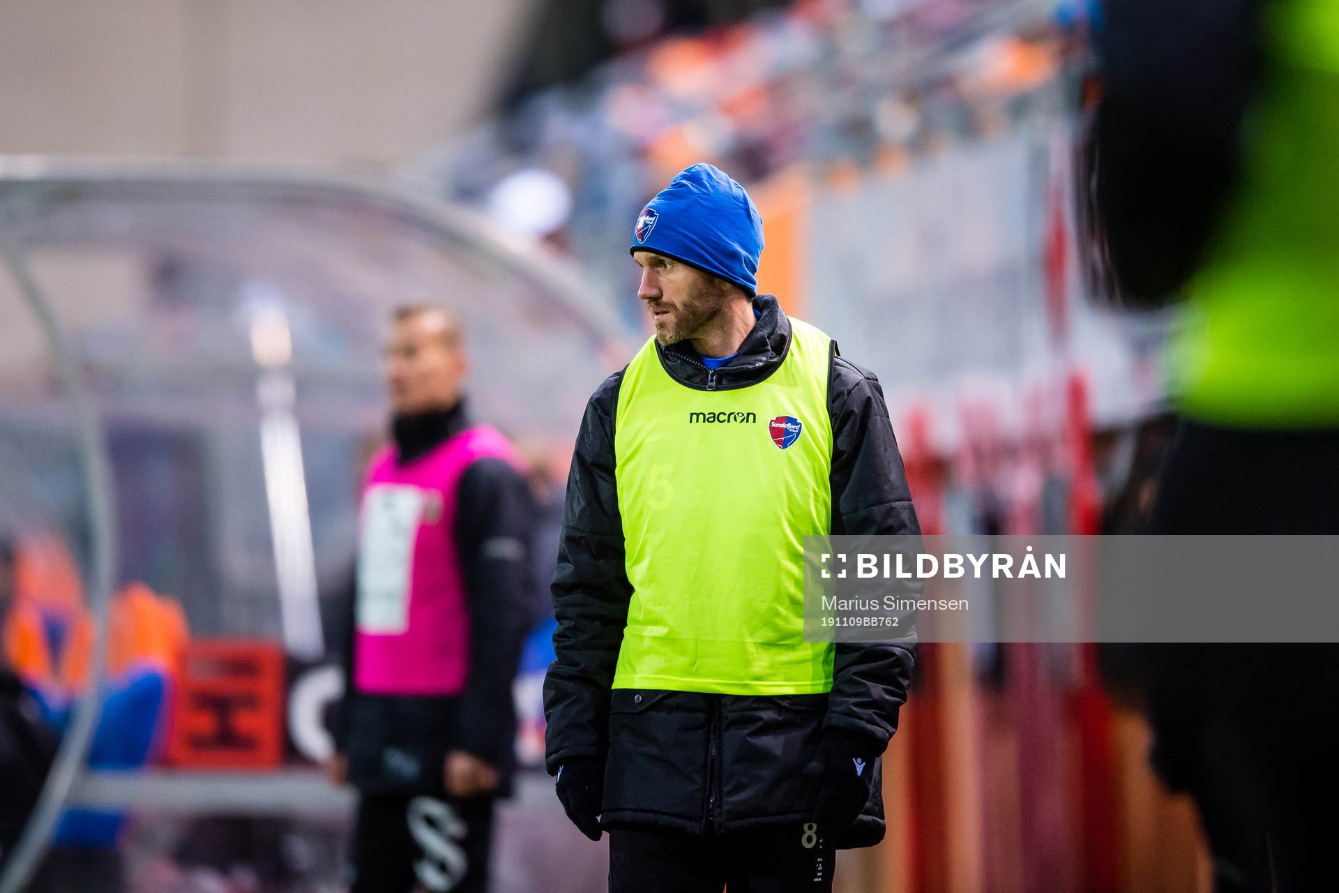 Erik Nævdal Mjelde of Sandefjord during warm-up during the OBOS-ligaen match between Aalesund and Sandefjord on November 9, 2019 in Ålesund.