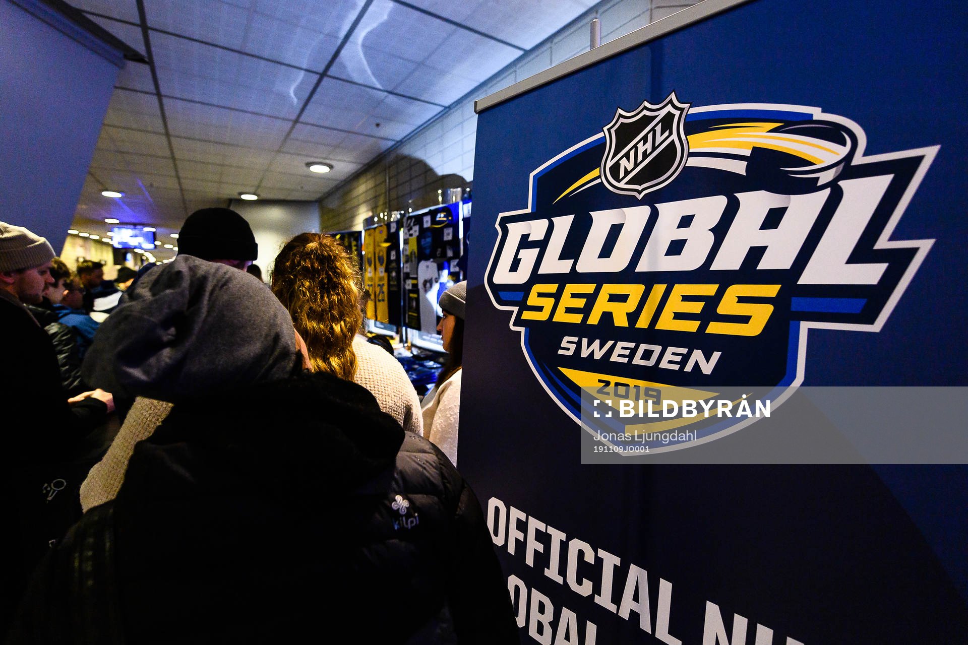 Global series logo at merchandise stand prior to the NHL