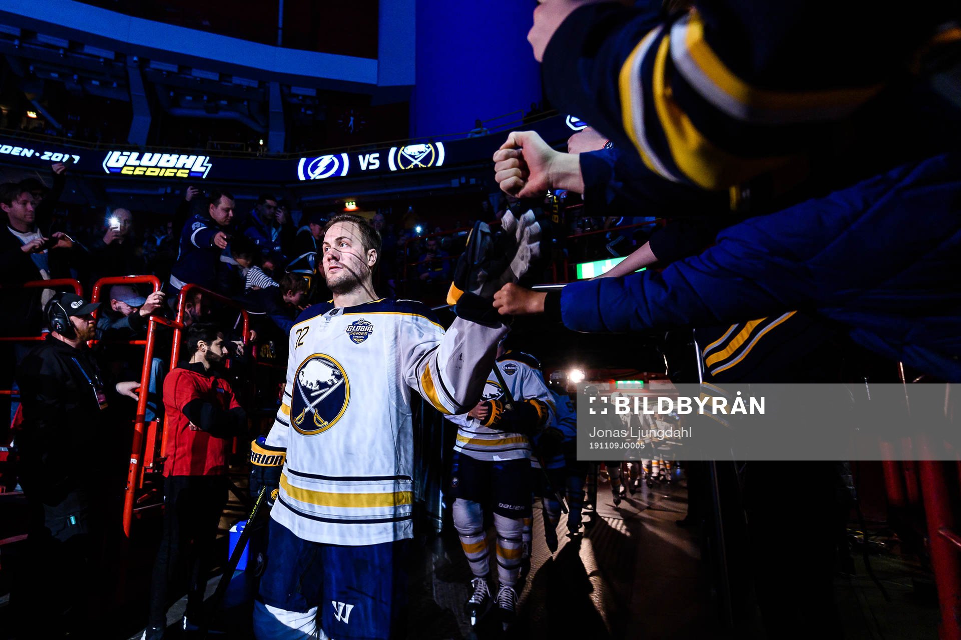 Johan Larsson of Buffalo Sabres prior to the NHL regular