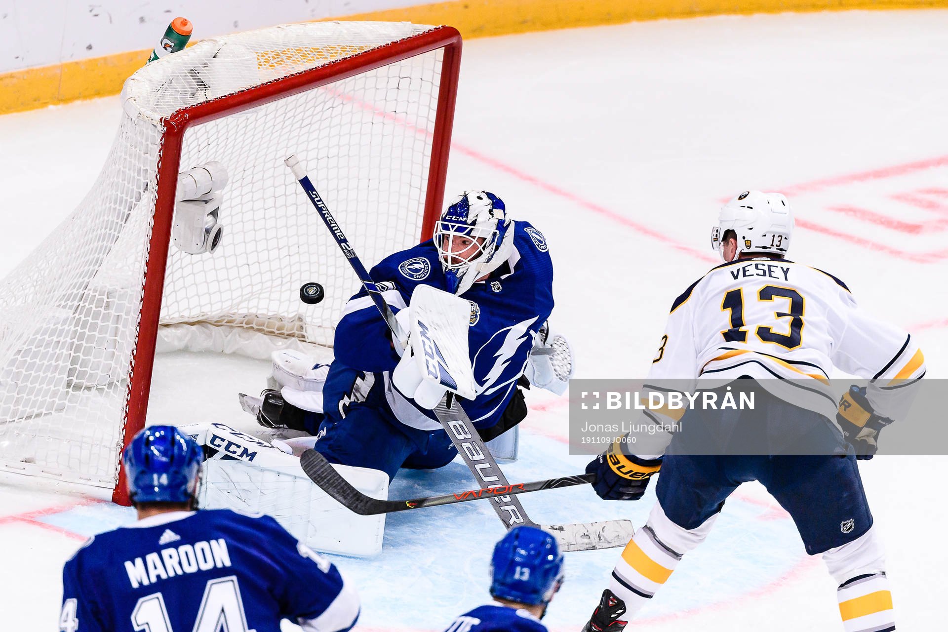 Sam Reinhart of Buffalo Sabres (not in picture) scores the
