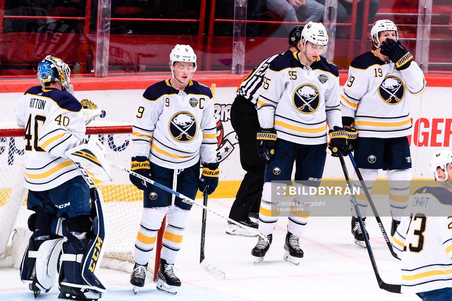 Jack Eichel , Rasmus Ristolainen and Jake McCabe of Buffalo