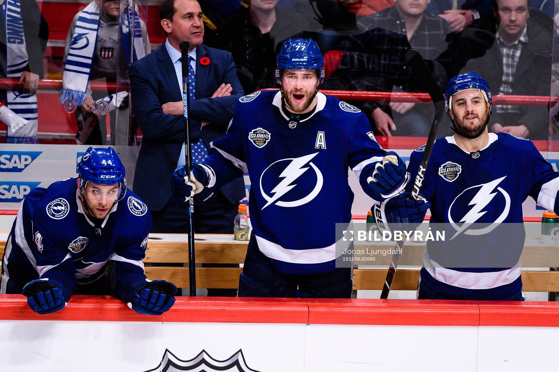 Victor Hedman of Tampa Bay Lightning reacts