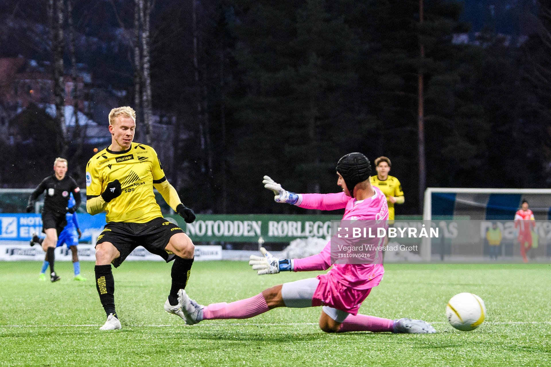 Martin Ramsland of Start scores the 0-1 goal behind