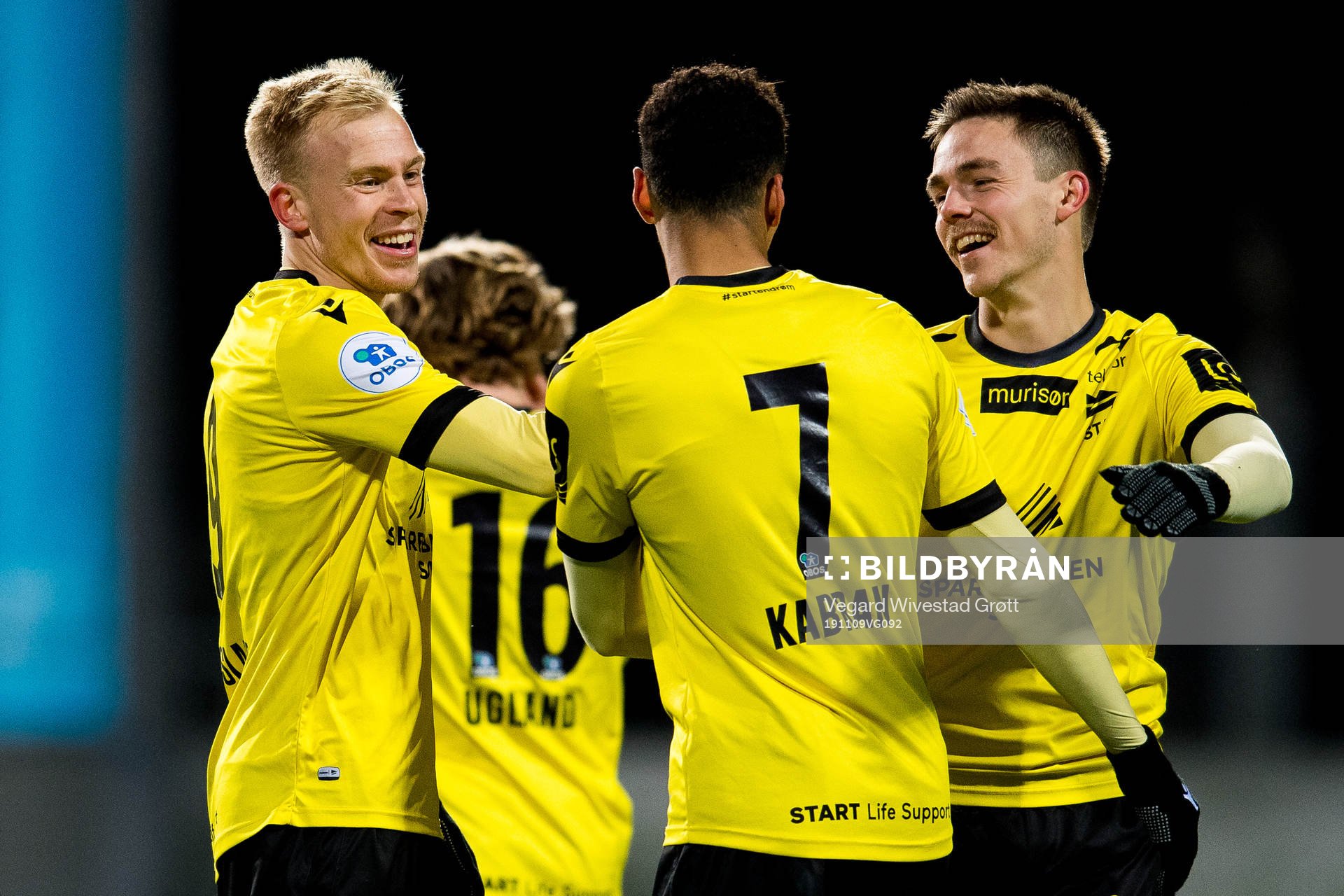 Martin Ramsland of Start celebrates with teammates Kevin