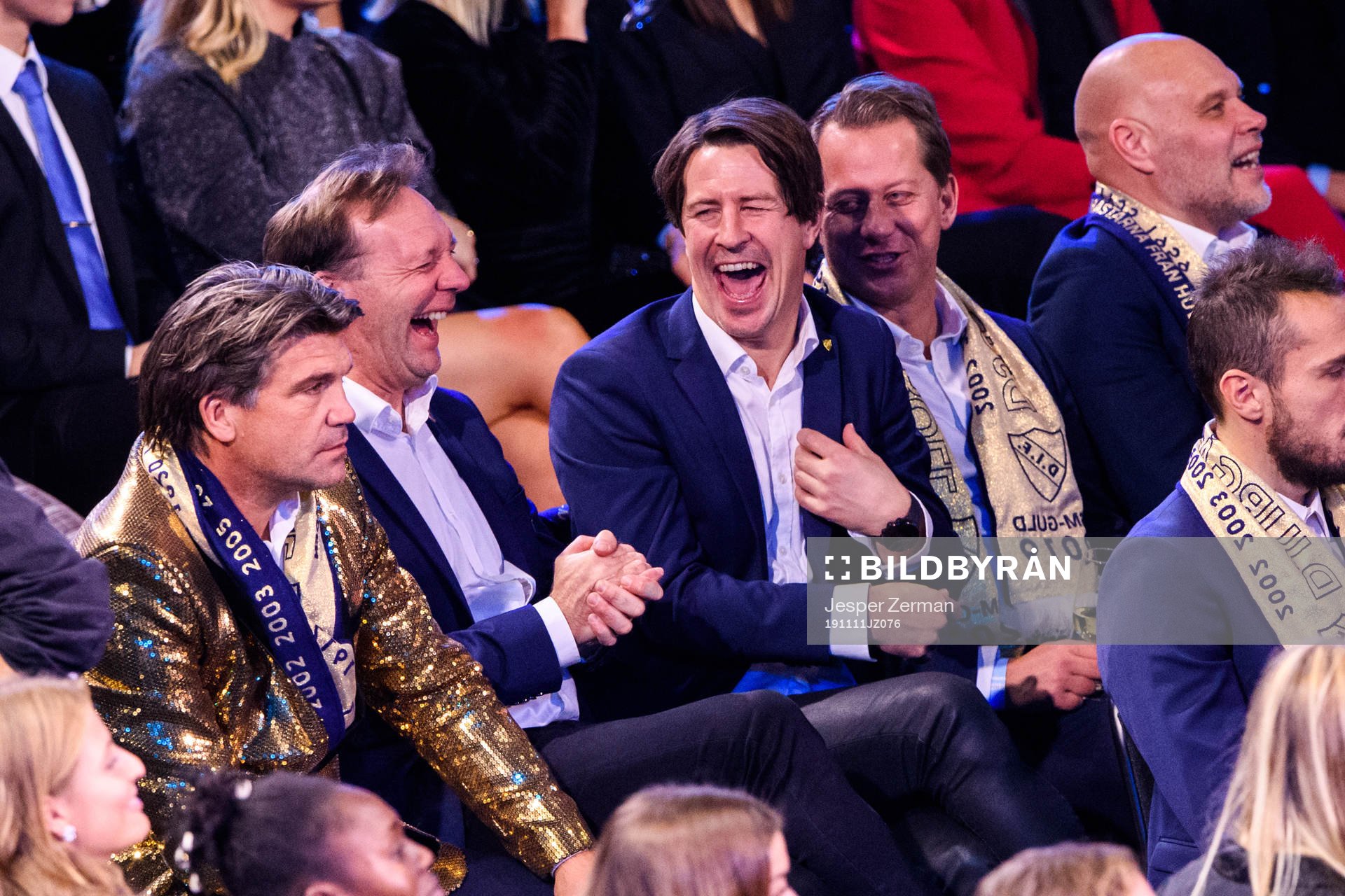 Djurgårdens sportchef Bosse Andersson, tränare Kim Bergstrand och Thomas Lagerlöf under Fotbollsgalan den 11 november 2019 i Stockholm.