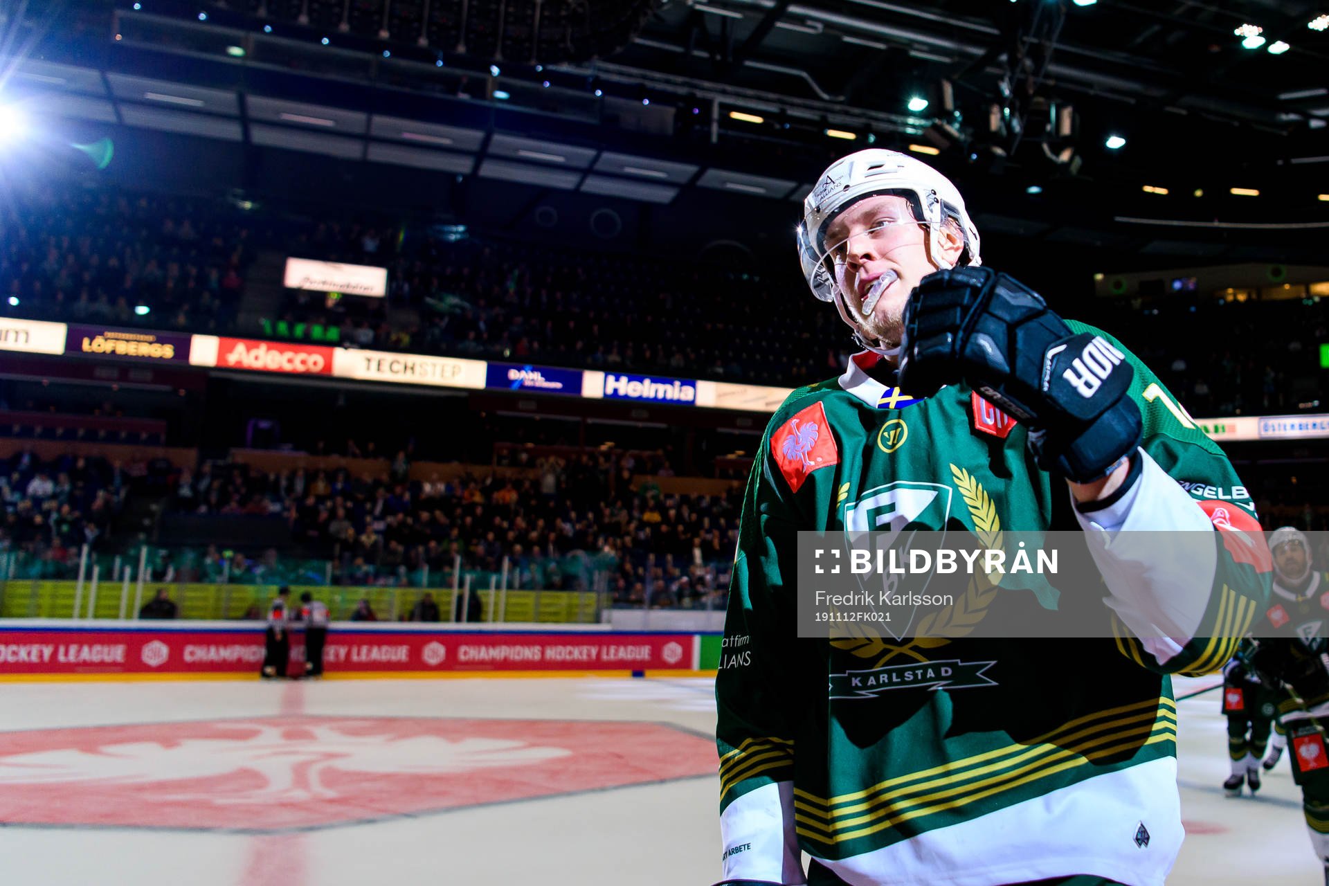 Victor Ejdsell of Färjestad celebrates