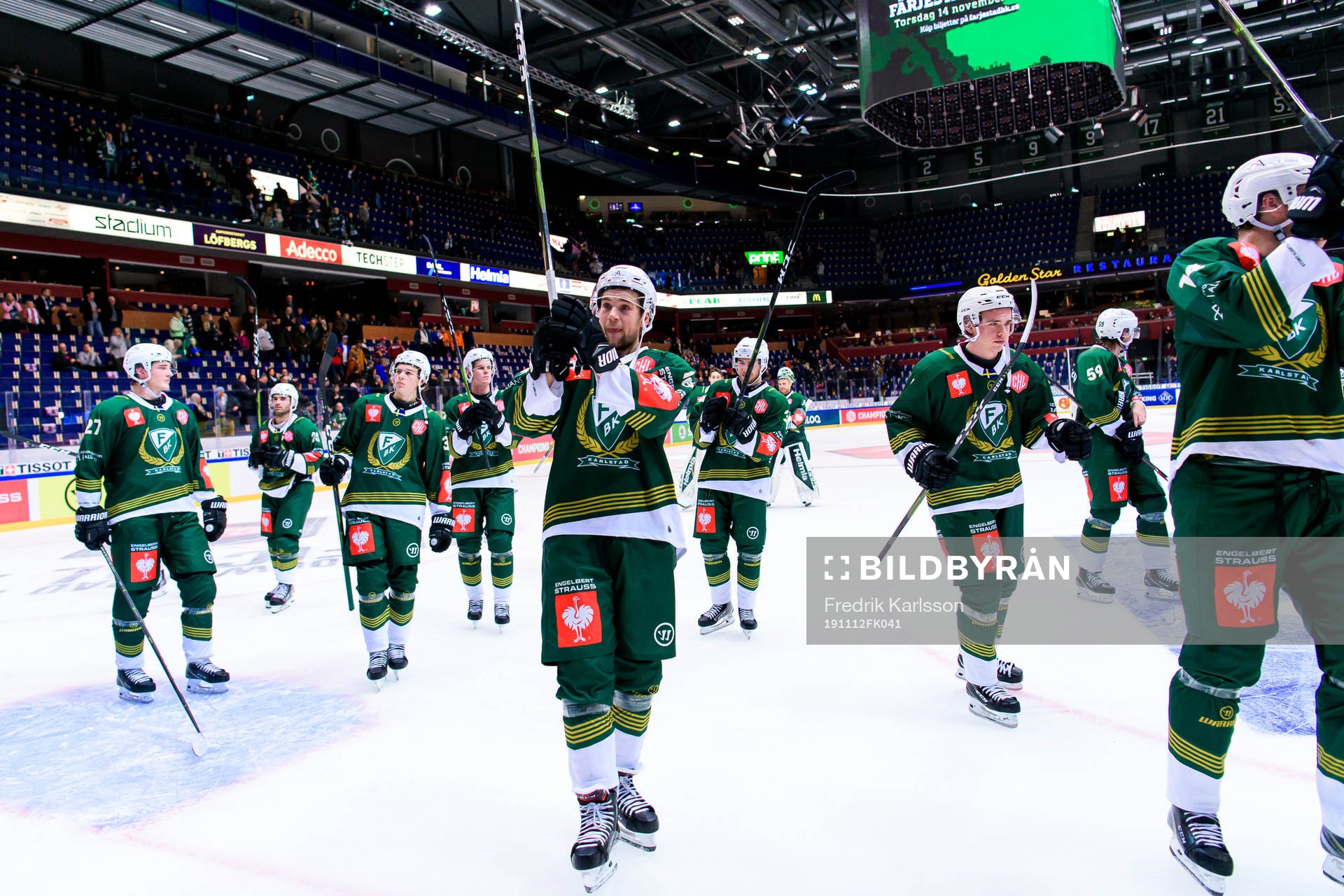Lucas Ekeståhl-Jonsson  of Färjestad celebrate with