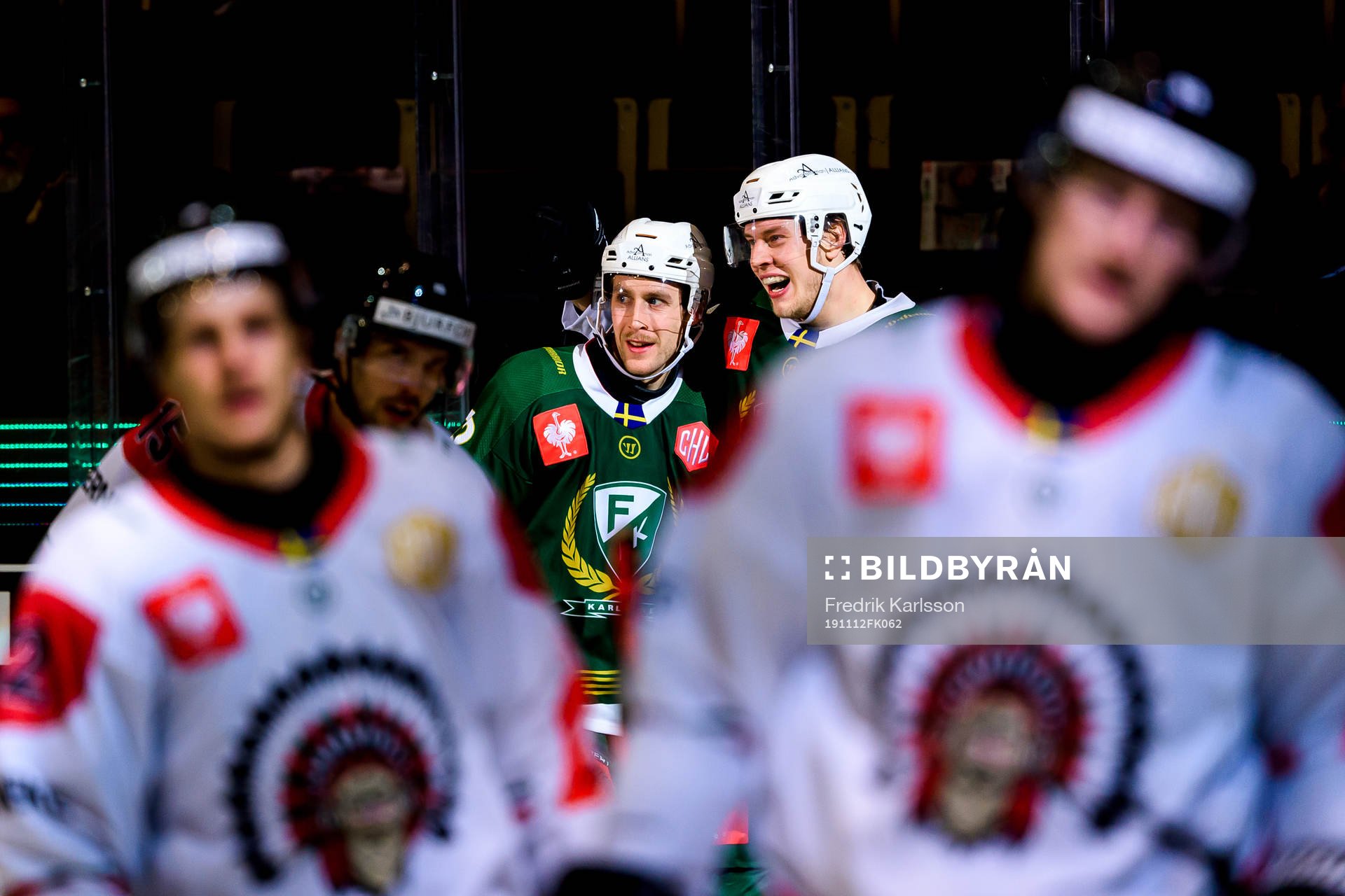 Per Åslund and Victor Ejdsell of Färjestad celebrate