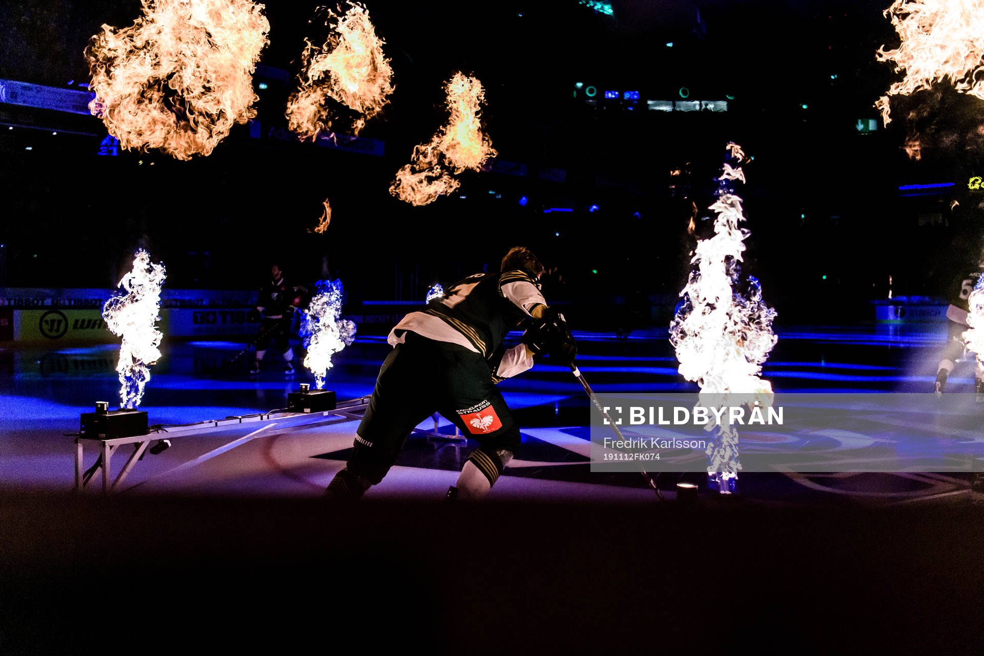 Player of Färjestad enters the ice
