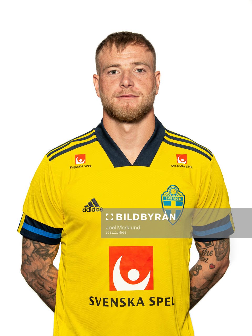 John Guidetti of the Swedish national football team poses