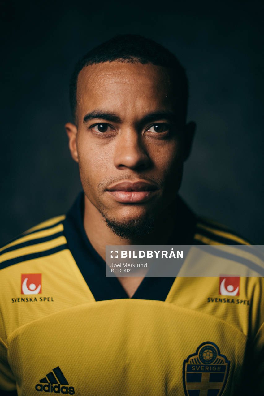 Robin Quaison of the Swedish national football team poses
