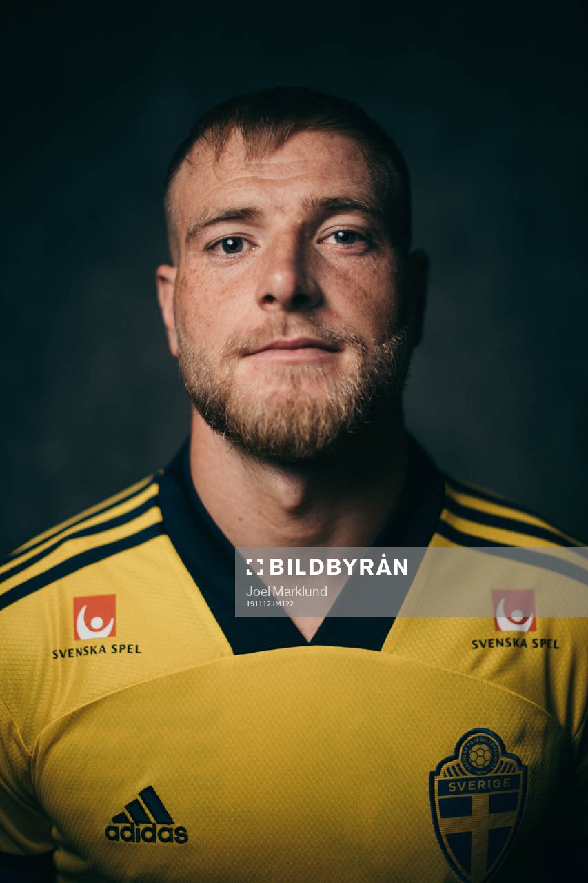John Guidetti of the Swedish national football team poses