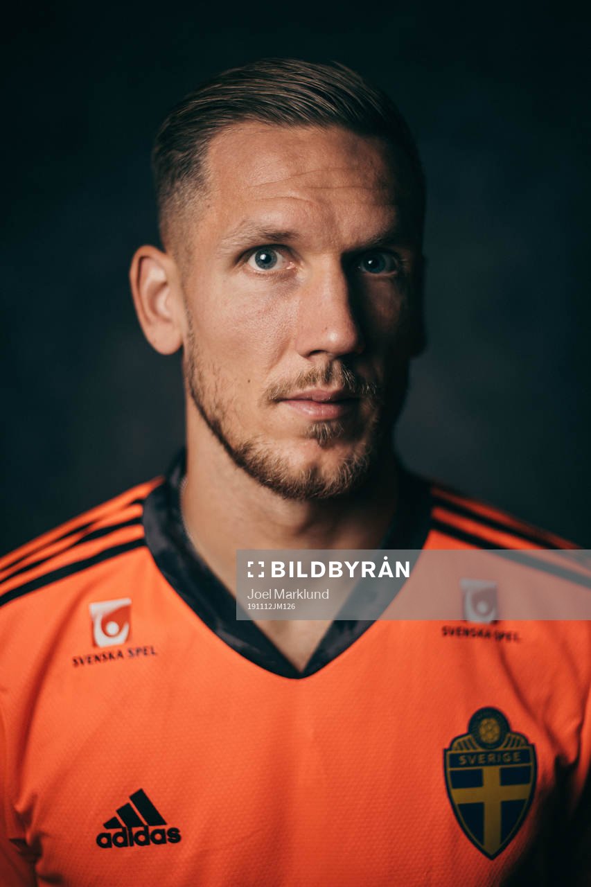 Robin Olsen of the Swedish national football team poses for