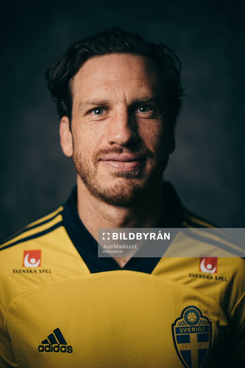 Gustav Svensson of the Swedish national football team poses