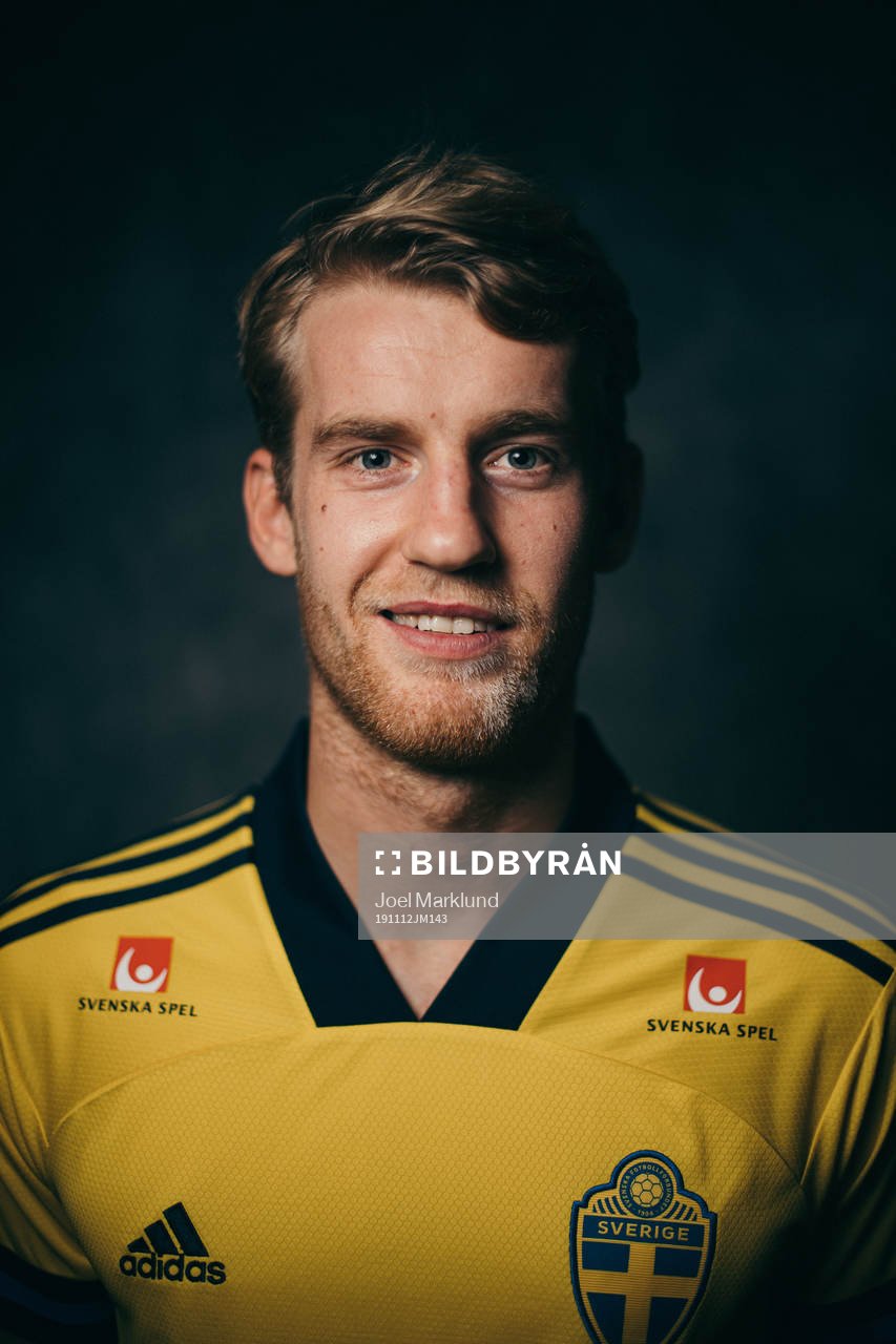 Filip Helander of the Swedish national football team poses
