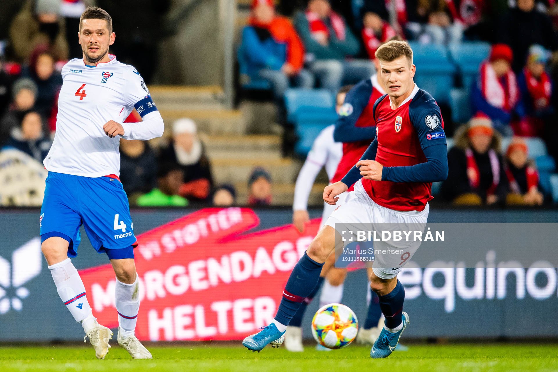 Atli Gregersen of Faroe Islands and Alexander Sørloth of
