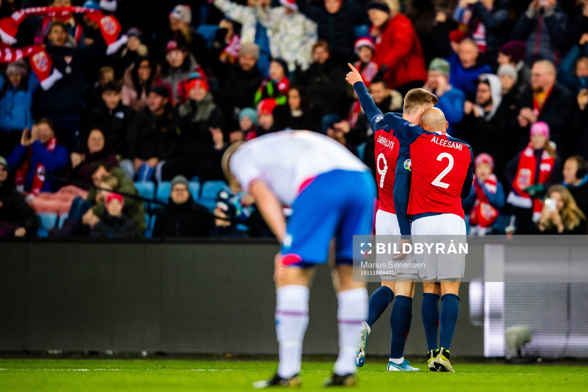 Alexander Sørloth and Haitam Aleesami of Norway celebrates