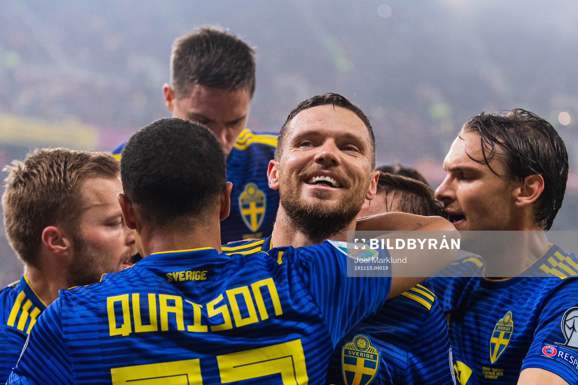 Marcus Berg of Sweden celebrates with team mates