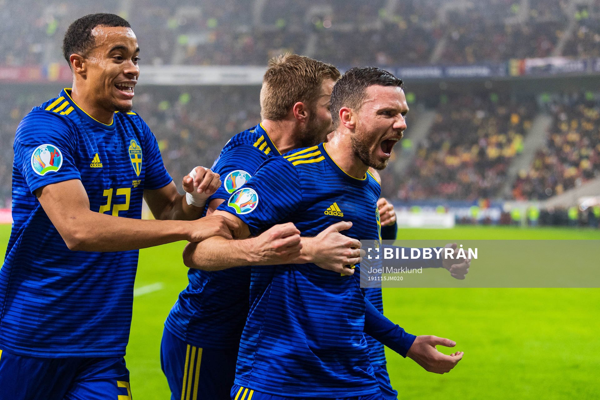 Robin Quaison, Sebastian Larsson and Marcus Berg of Sweden