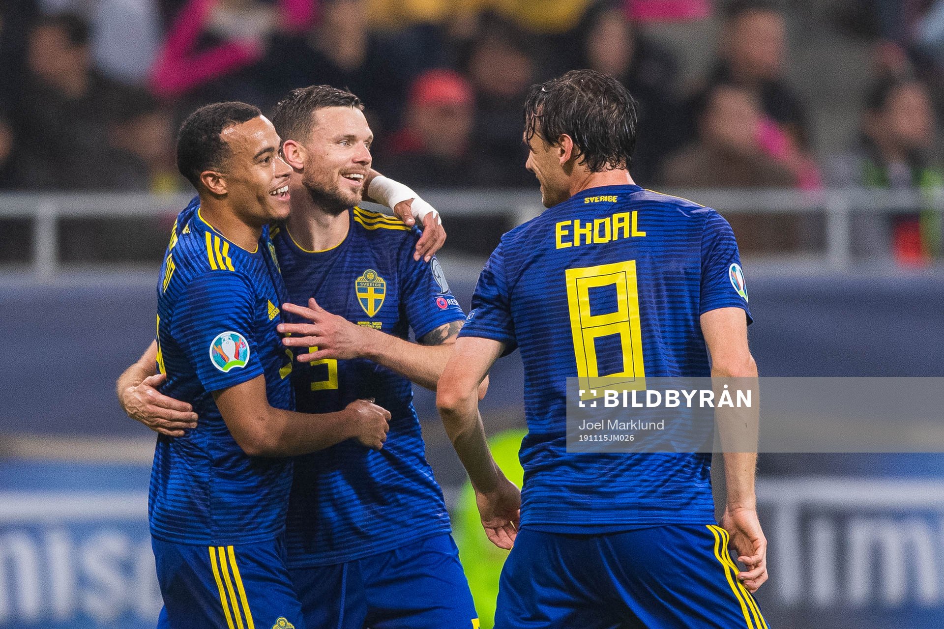 Robin Quaison of Sweden celebrates with Marcus Berg and