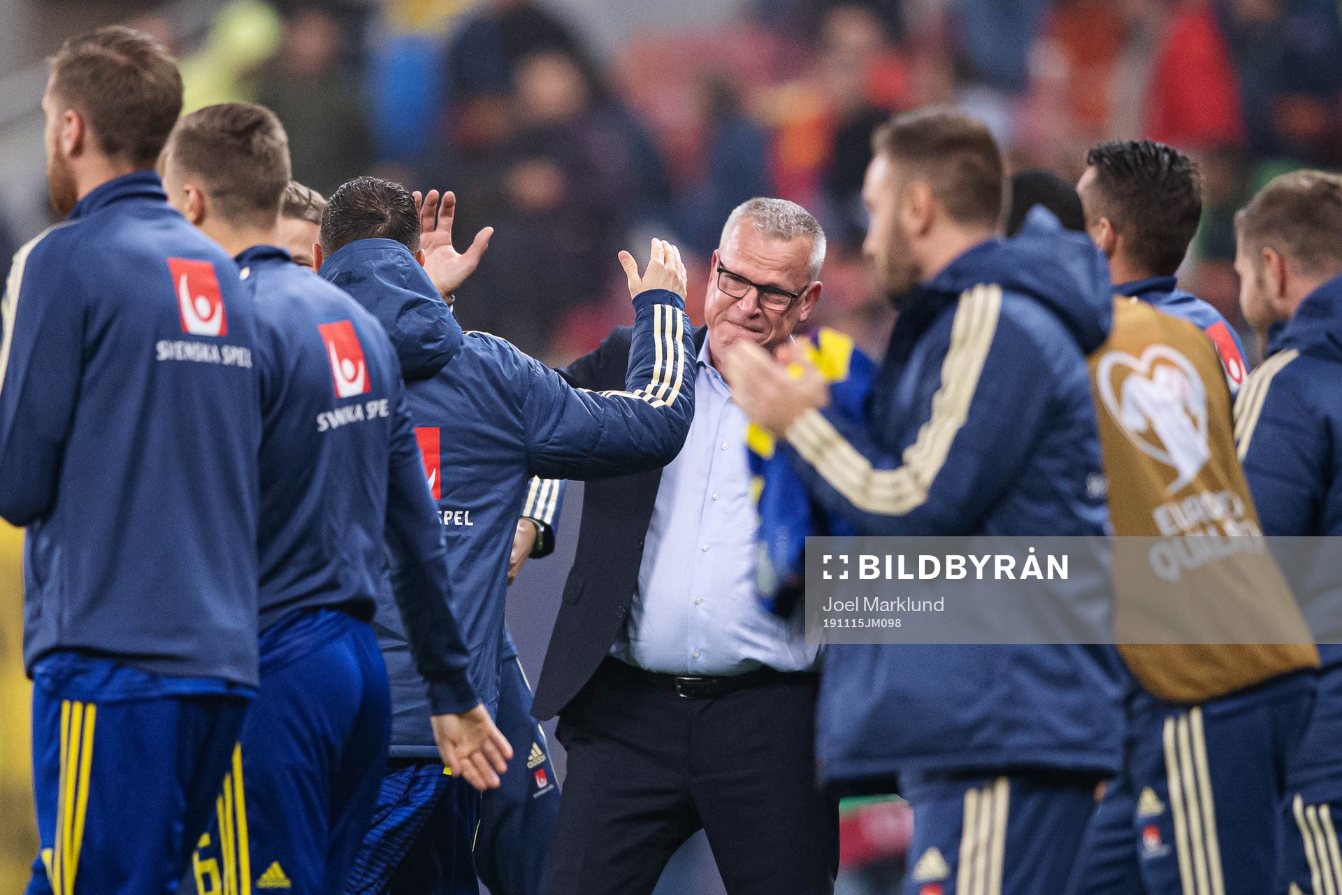 Janne Andersson, head coach of Sweden, celebrates with his