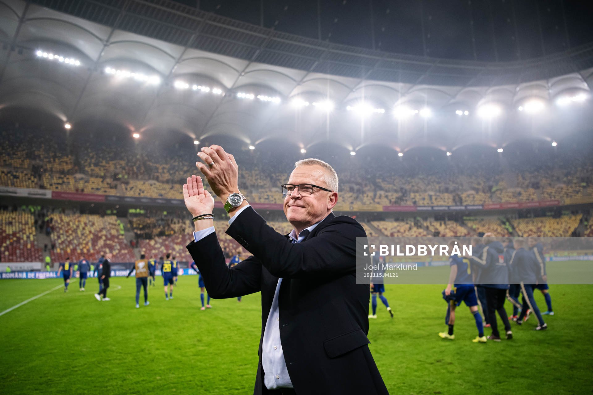 Janne Andersson, head coach of Sweden, celebrates