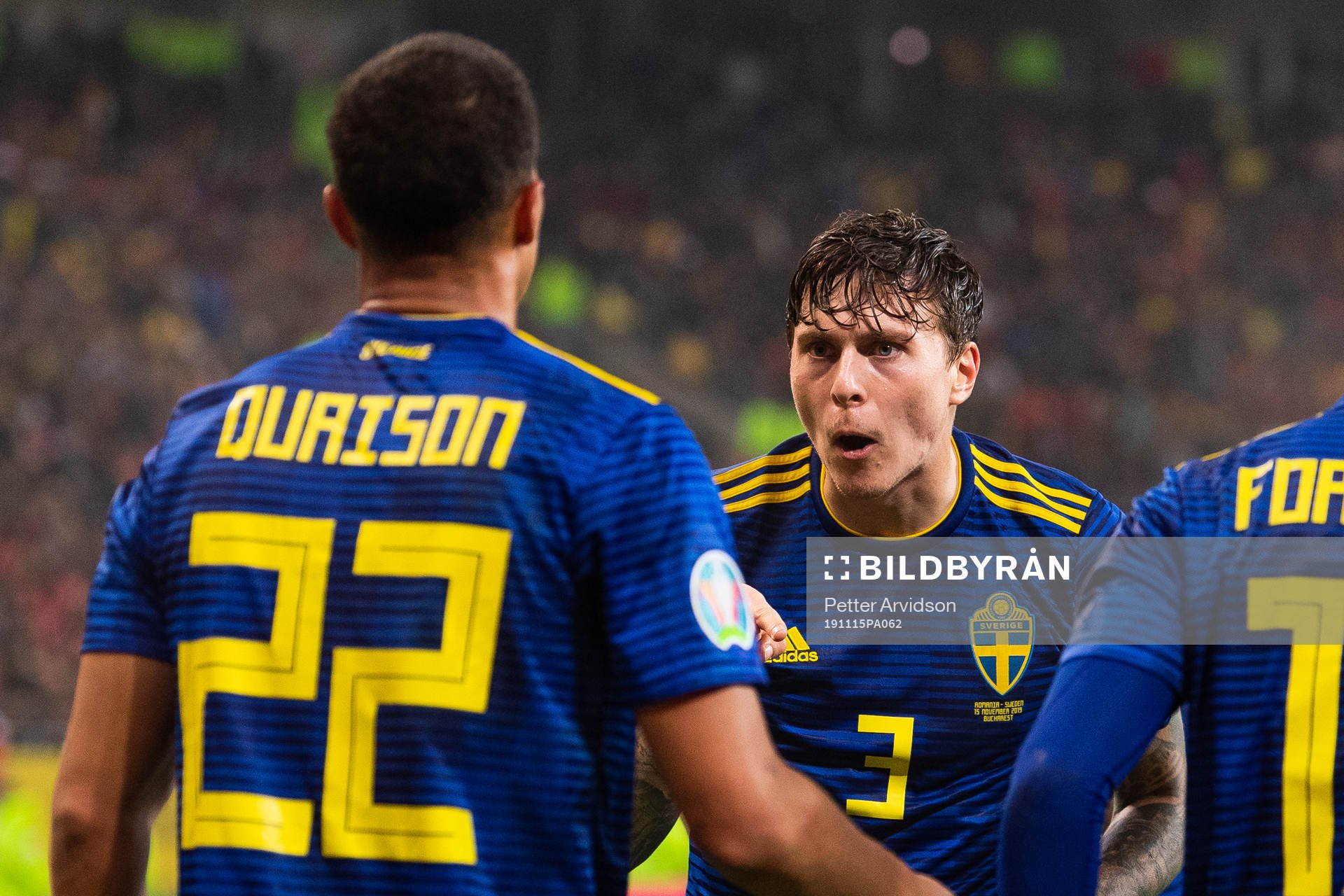 Robin Quaison of Sweden celebrates with Victor Nilsson