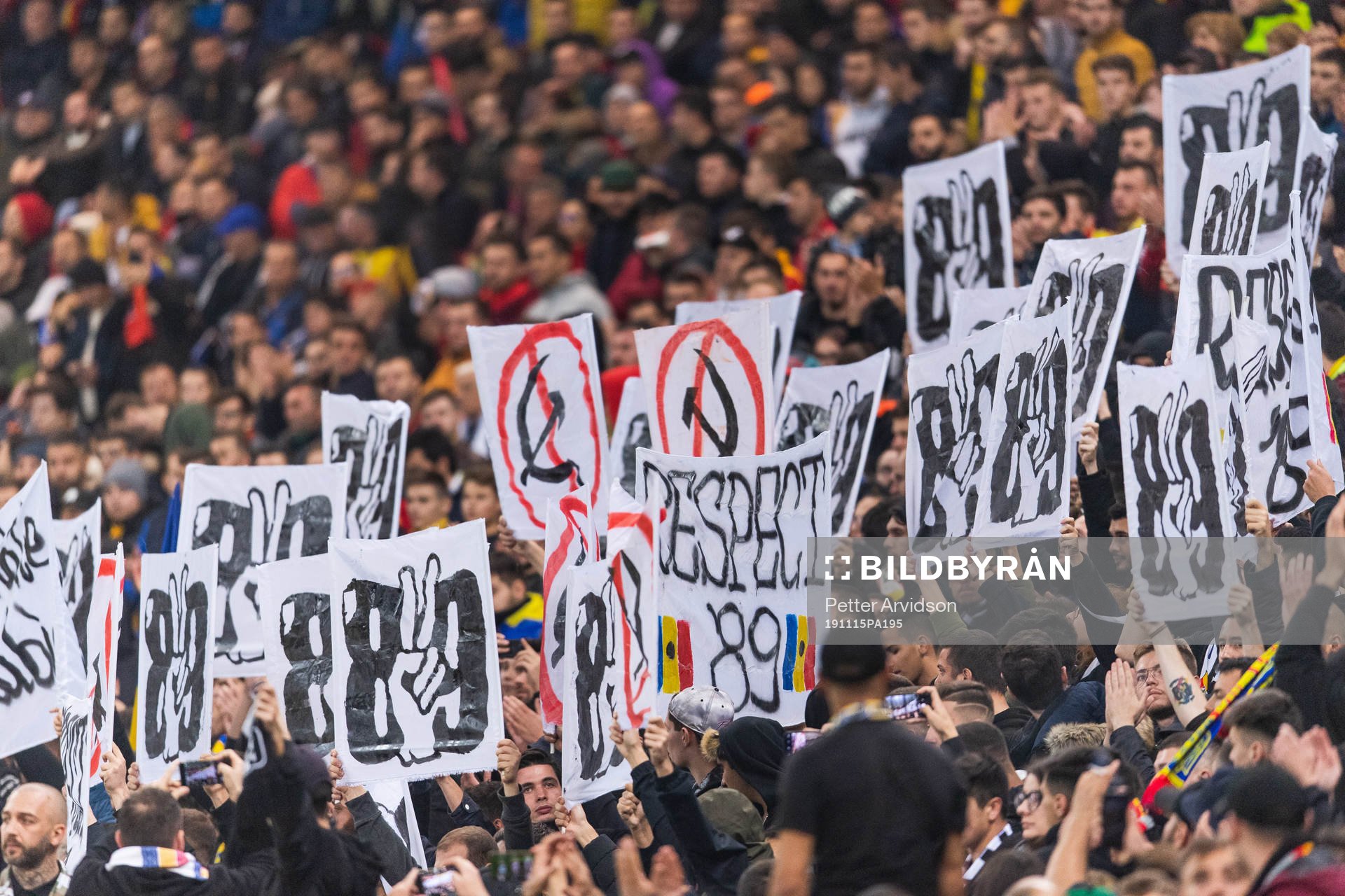 Fans of Romania with signs