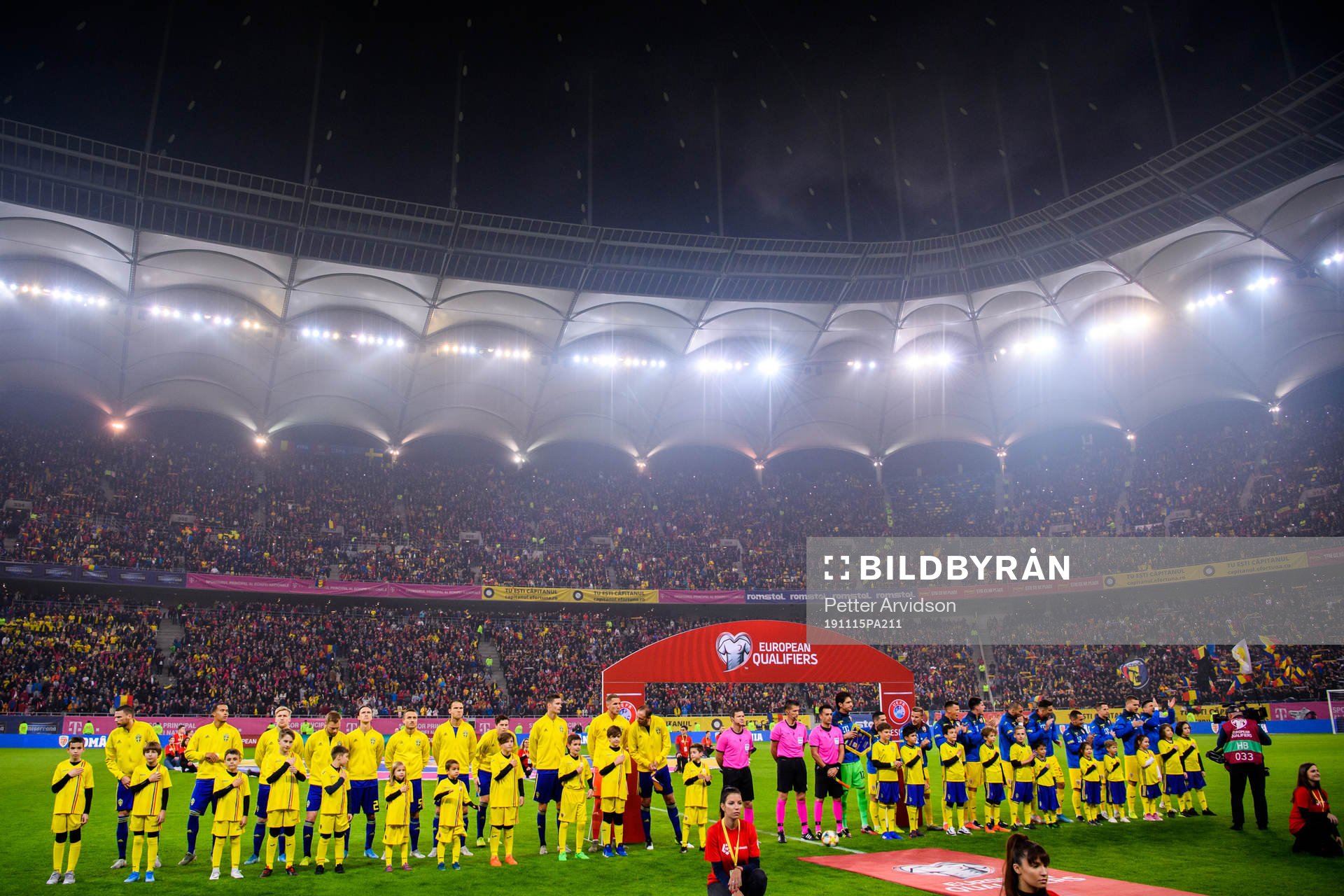 Lineup prior to the UEFA Euro Qualifier football match