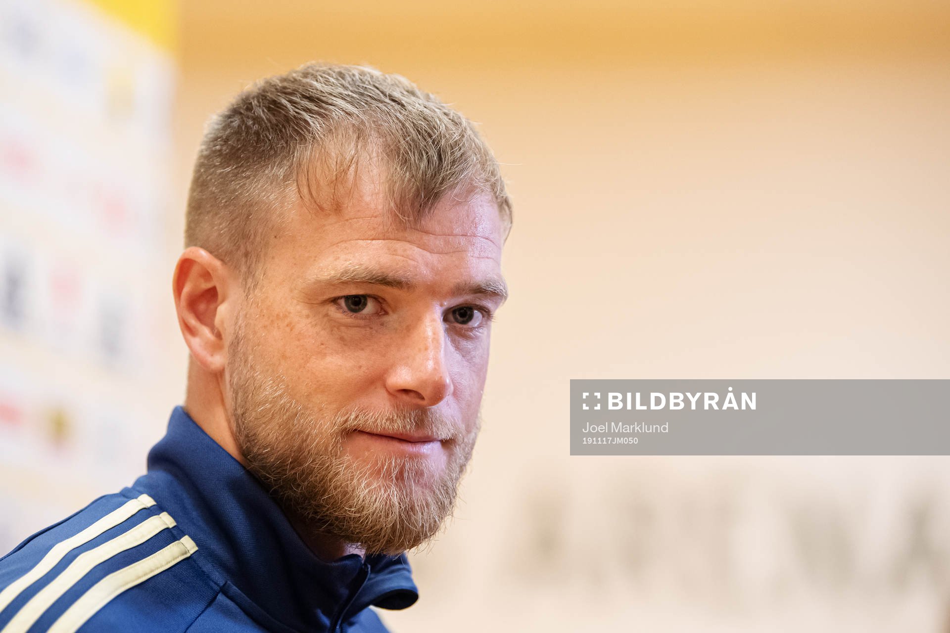 John Guidetti of the Swedish national football team during a mixed zone session on November 17, 2019 in Stockholm.