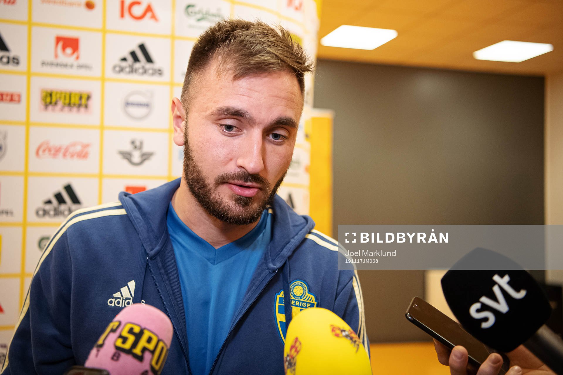 Muamer Tankovic of the Swedish national football team during a mixed zone session on November 17, 2019 in Stockholm.
