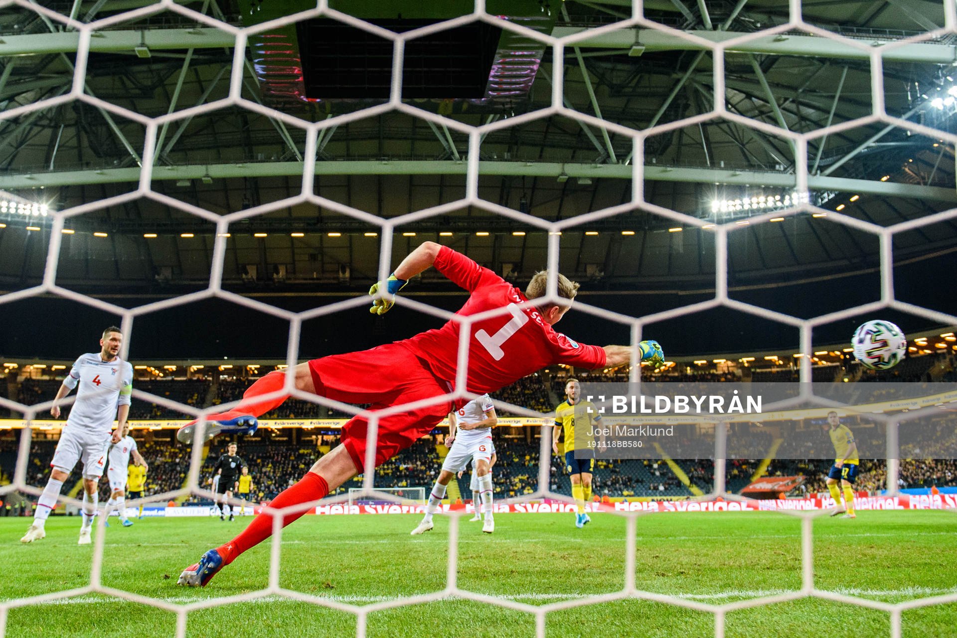 Sebastian Andersson of Sweden (not pictured) scores the 1-0
