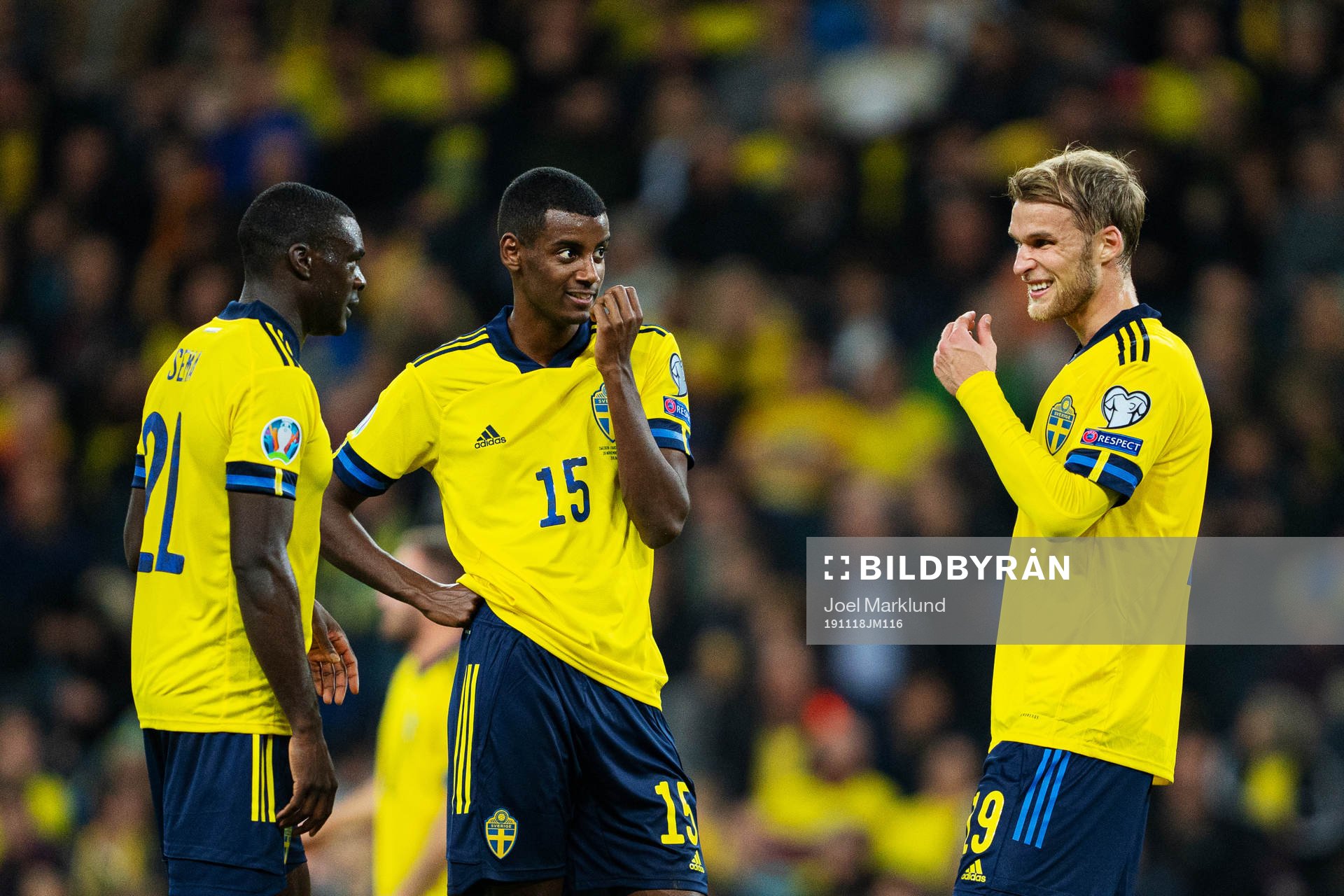Ken Sema, Alexander Isak and Sebastian Andersson of Sweden