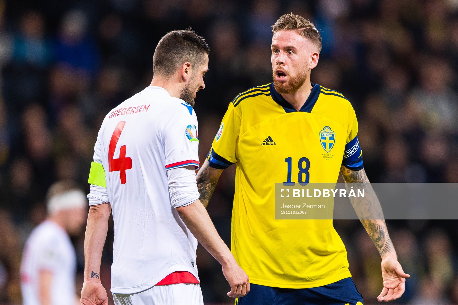 Pontus Jansson of Sweden reacts against the referee in