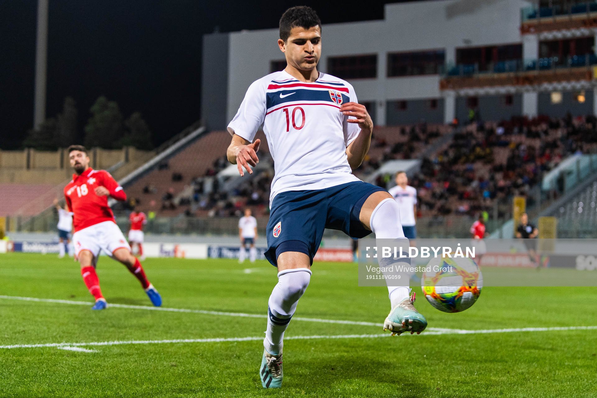 Tarik Elyounoussi of Norway in action during the UEFA Euro Qualifier football match between Malta and Norway on November 18, 2019 in Ta'Qali.