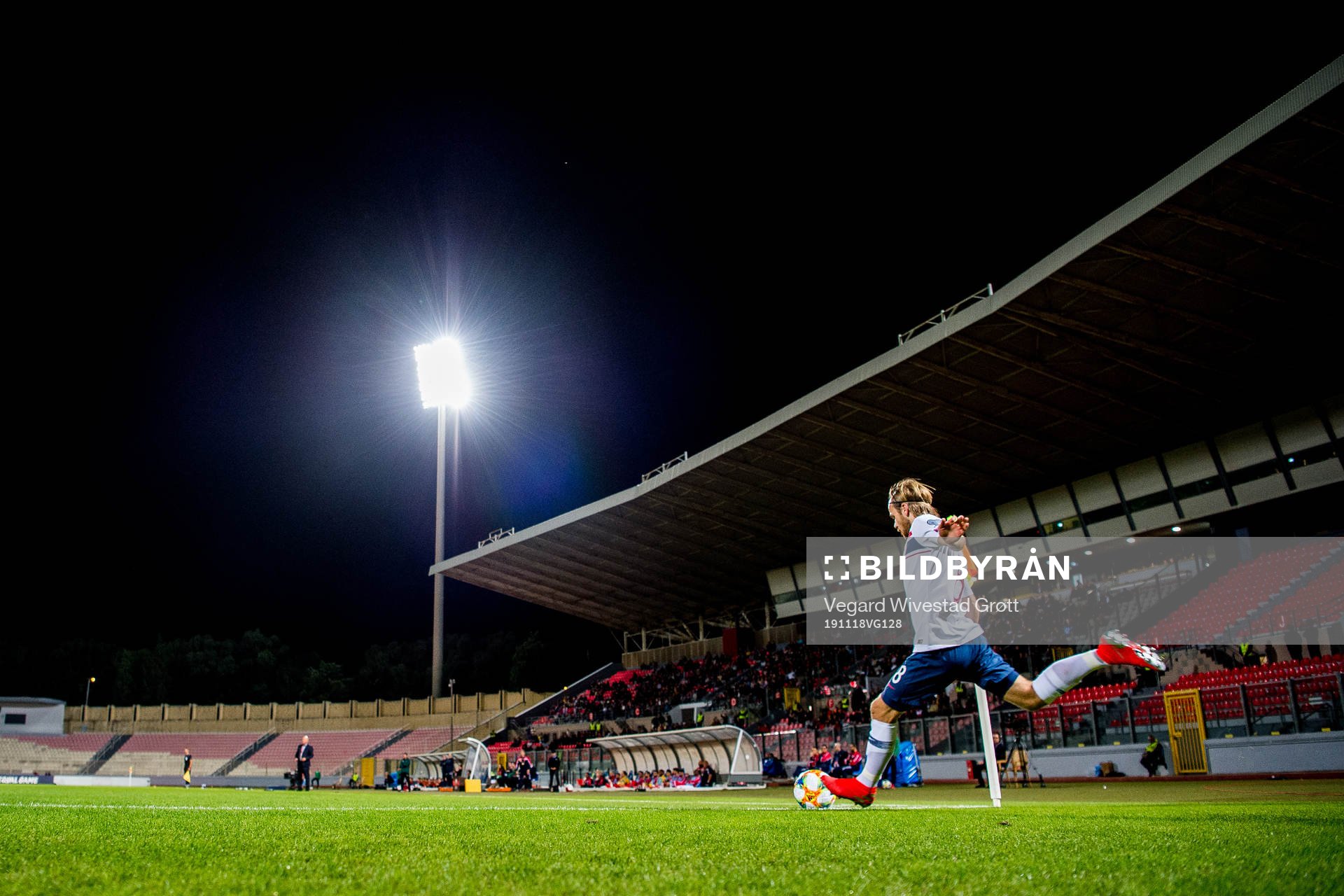 Iver Fossum of Norway takes a corner kick