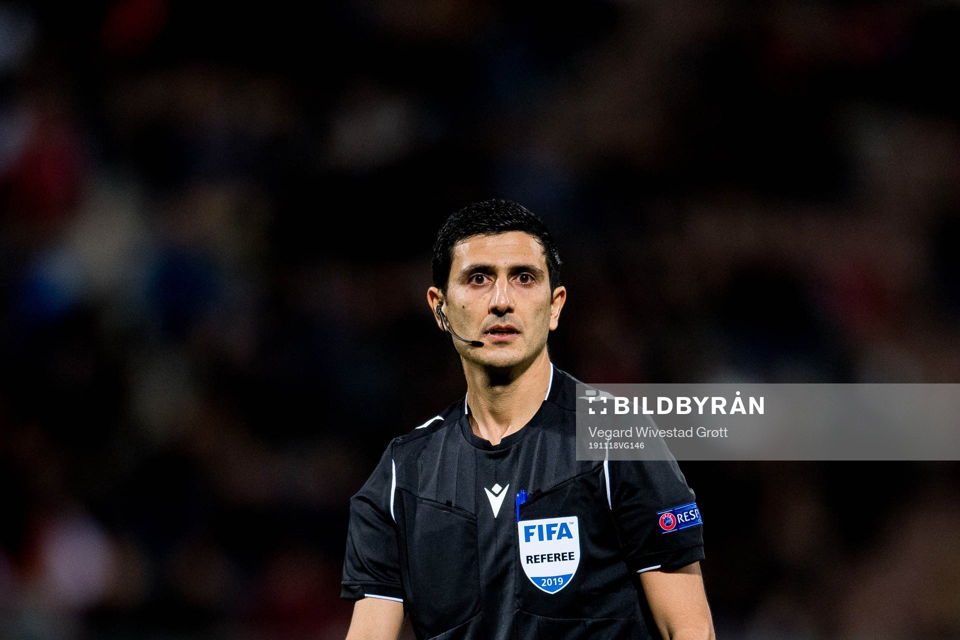 Referee Aliyar Aghayev during the UEFA Euro Qualifier football match between Malta and Norway on November 18, 2019 in Ta'Qali.