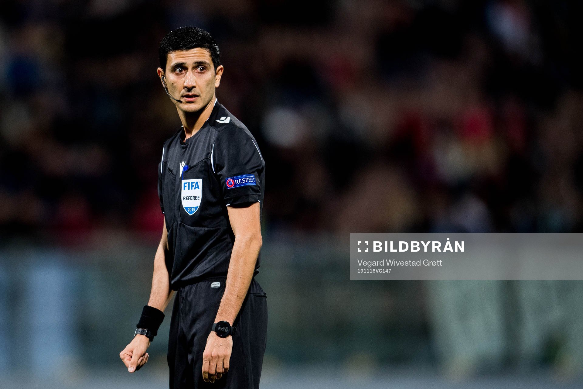 Referee Aliyar Aghayev during the UEFA Euro Qualifier football match between Malta and Norway on November 18, 2019 in Ta'Qali.