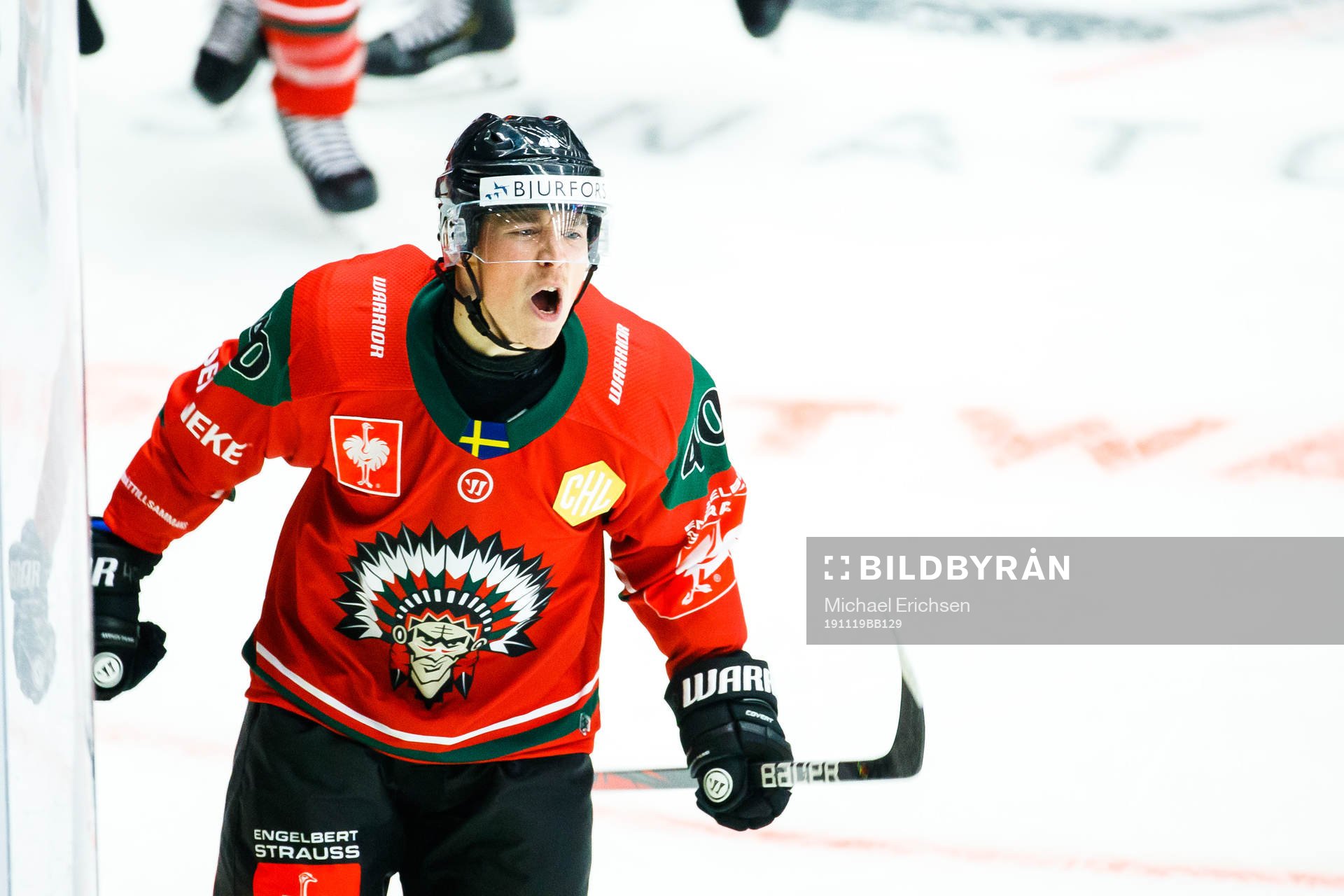 Joel Mustonen of Frölunda celebrates the 4-1 goal