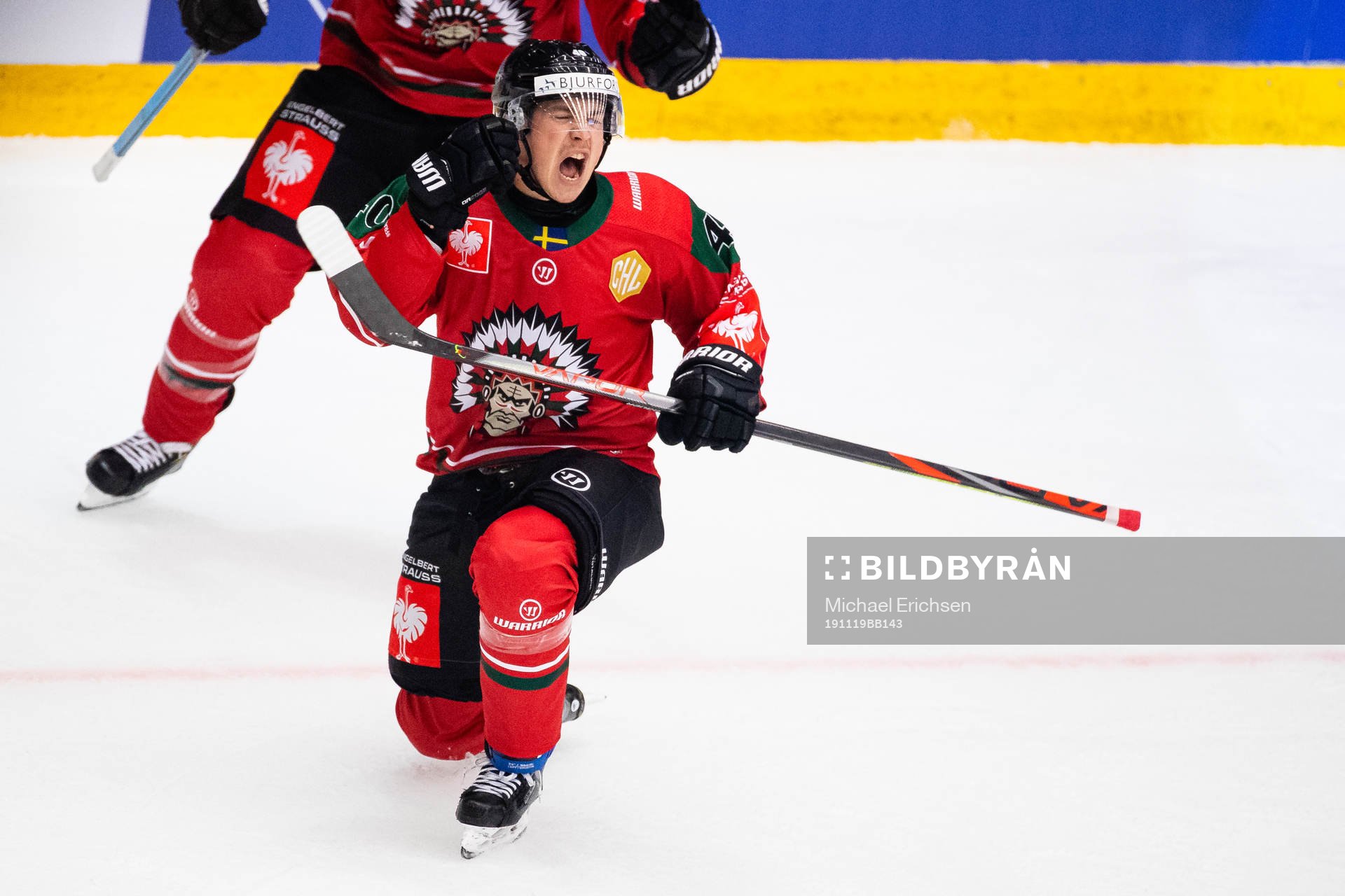 Joel Mustonen of Frölunda celebrates scoring 4-1