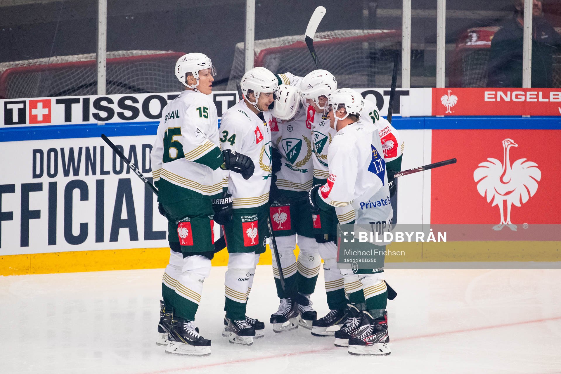 Linus Arnesson of Färjestad celebrates scoring their first